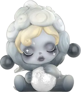 Skullpanda The Moon figure holding a glass moon — official Pop Mart render