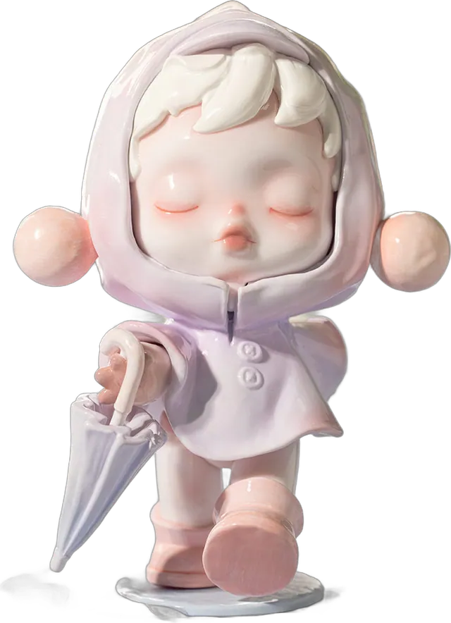 Skullpanda figure with umbrella from the Warmth series — official Pop Mart render